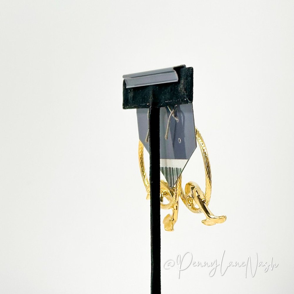 Trifari Gold Rope with Dolphins Hoop Earrings - Picture 6 of 9